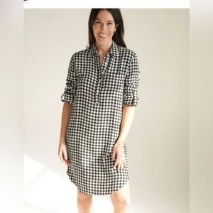 Carlyjean Gingham Popover Shirt Dress Black/ White Checkered Size Medium